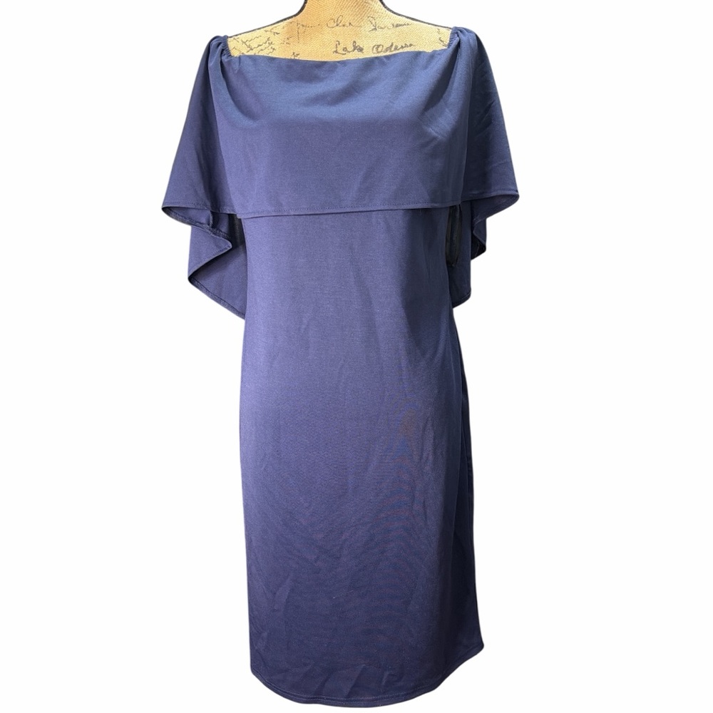 Grace Karin Navy Midi Dress with Cape Sleeves. NWT.  Size large